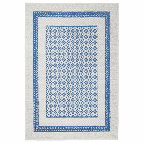 Ivory and Blue Geometric Area Rug